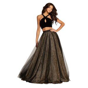 Alyce Paris Black and Gold Two-Piece Gown